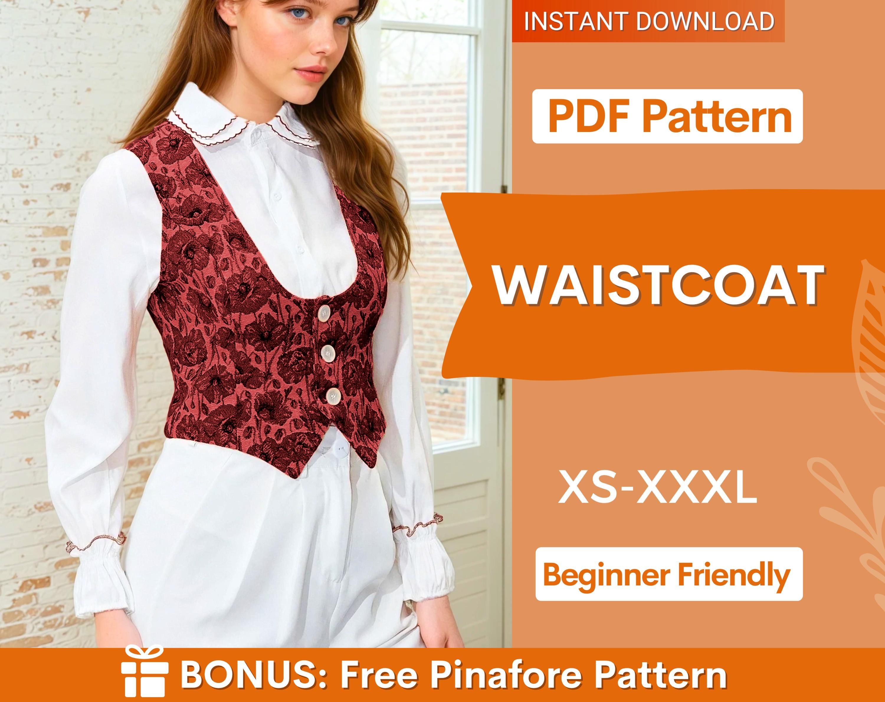 Waistcoat Pattern, Vest Sewing Pattern, Women Sewing Pattern, Sewing Patterns, Women Vest Waistcoat Pattern, Beginner pattern Top Buttons