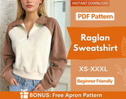 Raglan Sweatshirt Pattern for Women, Women Sweater Pattern, Zip Up Sweater Pattern, Women Sewing Pattern, Beginner Sewing Pattern Sweatshirt