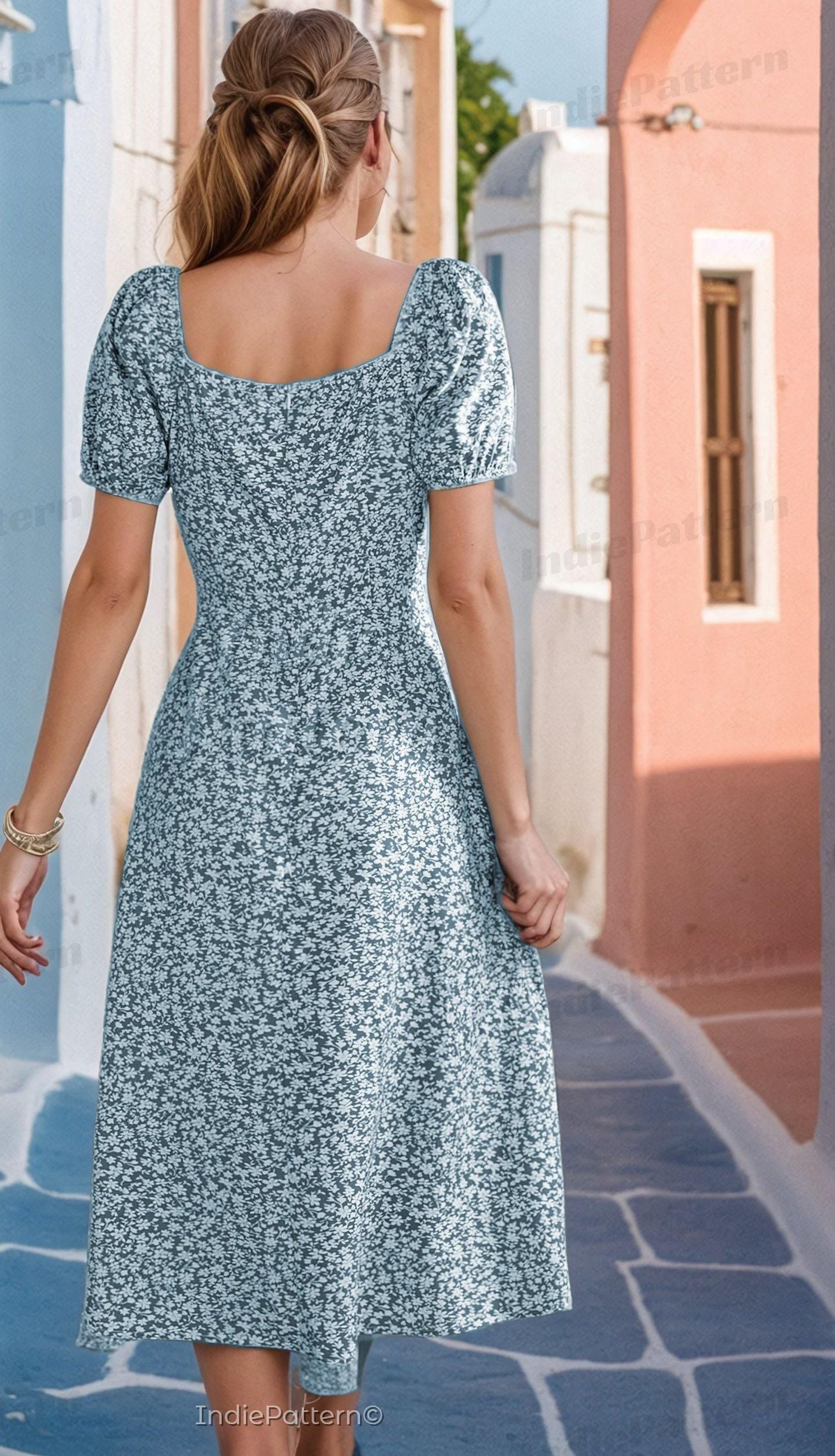 Slit Dress Pattern | XS-XXXL | Milkmaid Dress Sewing Pattern | Summer Dress Pattern | Women Sewing Pattern | Sleeve Dress PDF Pattern