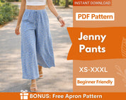Summer Pants Pattern | Wide Leg Pants, Palazzo Pants Sewing Pattern, Elastic Waistband Wide Leg Pants Pants Pattern, Beginner Sewing Pattern