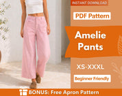 Amelie Pants Sewing Pattern for Women | Sewing Patterns | Trousers Sewing Pattern | Wide Leg Pants Pattern, Sewing Pattern Pants Women