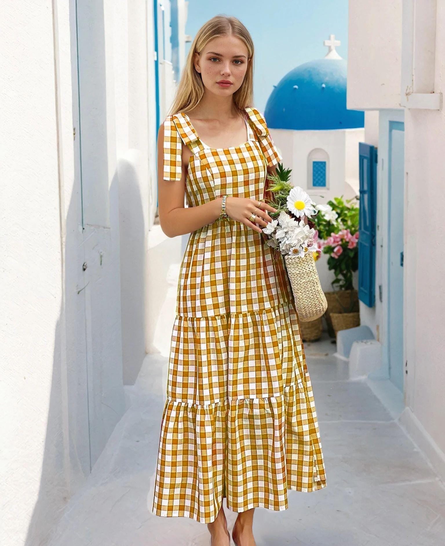 Tiered Dress Pattern | Shoulder Tie Dress Pattern | Maxi Dress Pattern | Gathered Dress Pattern | Ruffle Dress Pattern Women, Summer Dress