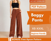 Baggy Pants Pattern | Wide Leg Pants Sewing Pattern | Pants Pattern | Sewing Patterns | Women Sewing Pattern | High waisted pants pattern