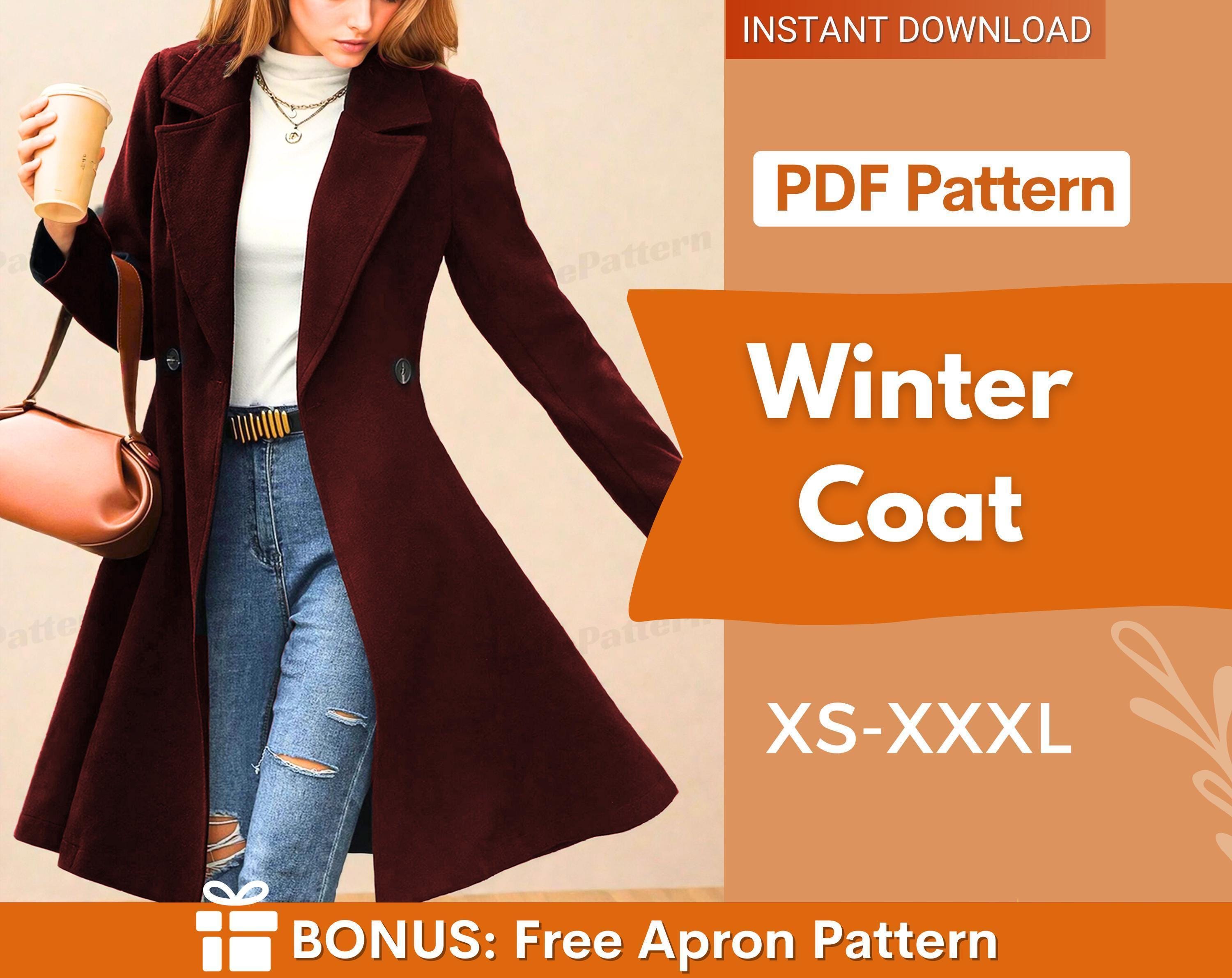 Winter Coat Sewing Pattern Women PDF |  Coat Pattern | Long Coat PDF Pattern | Jacket Sewing Pattern | Women Sewing Pattern
