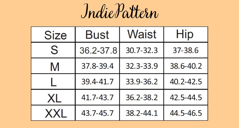 Size Chart at Indie Pattern in USA
