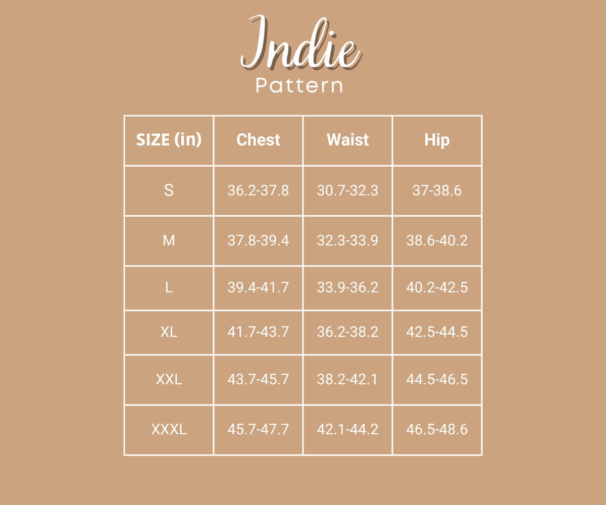 Size Chart at Indie Pattern in USA