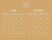Size Chart of  Oversized Dress at Indie Pattern in USA
