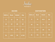 Size Chart of T-Shirt Dress at Indie Pattern in USA
