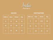Size Chart of Easy Dress   at Indie Pattern in USA
