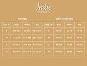 Size Chart of Tiered Dress at Indie Pattern in USA
