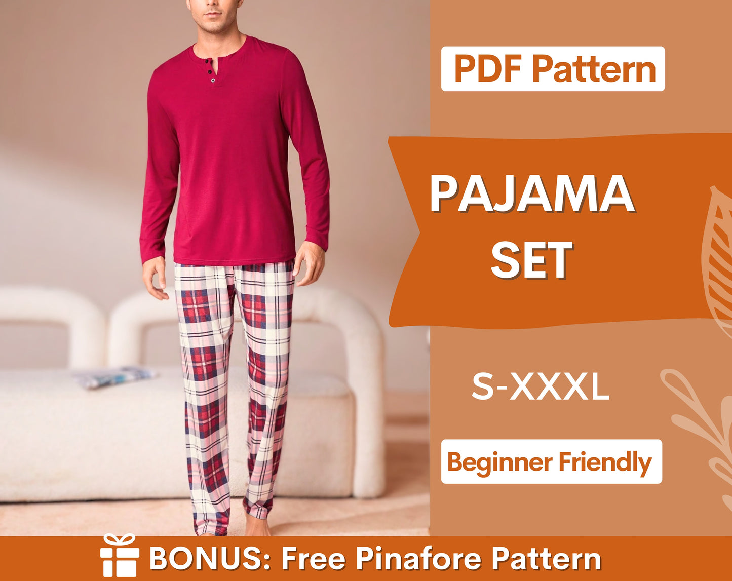 Men Pajama Set Pattern, Pajama Pattern for Men, Pajama Pants pattern, Lounge Pants Sewing Pattern PDF, Men Sewing Patterns Pyjama