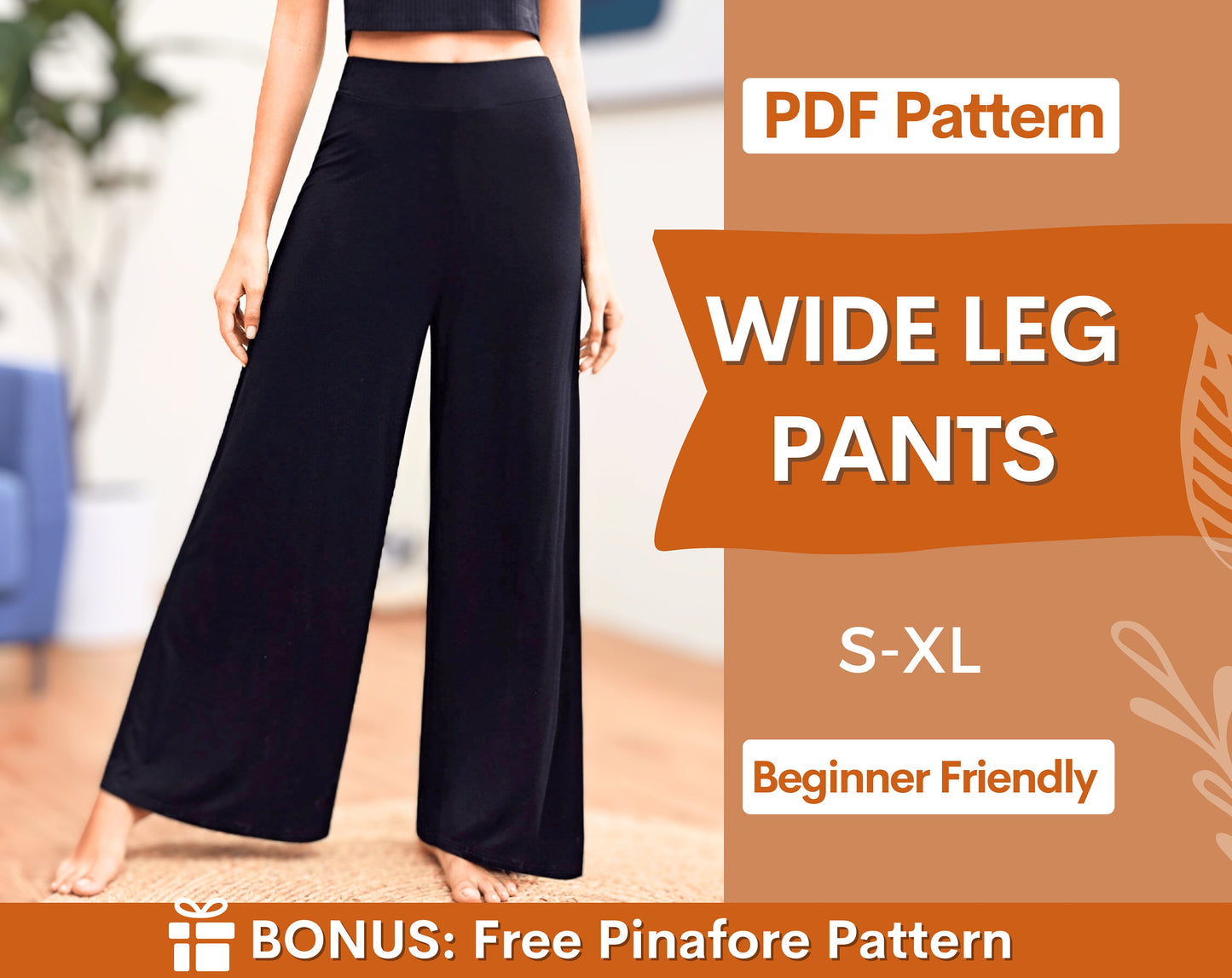 Pants Pattern | Elastic Waistband Wide Leg Pants Sewing Pattern | Trousers Pattern | High Waisted Pants Pattern | Sewing Pattern for Women