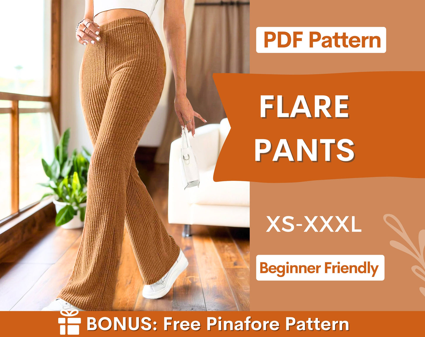 Flare Leg Pants Sewing Pattern for Women PDF | Pants Sewing pattern | Wide leg pants | High waisted pants sewing pattern, Trousers pattern