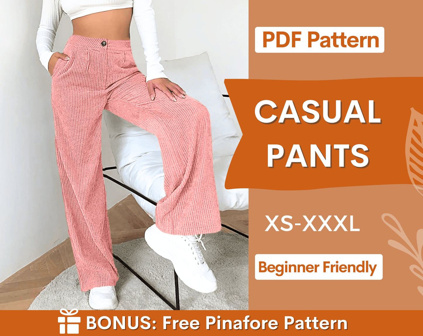 Pants Sewing Pattern | Trousers Pattern | Women Pants Pattern | Sewing Pattern Pants | Straight Leg High Waisted Pants Women Sewing Pattern