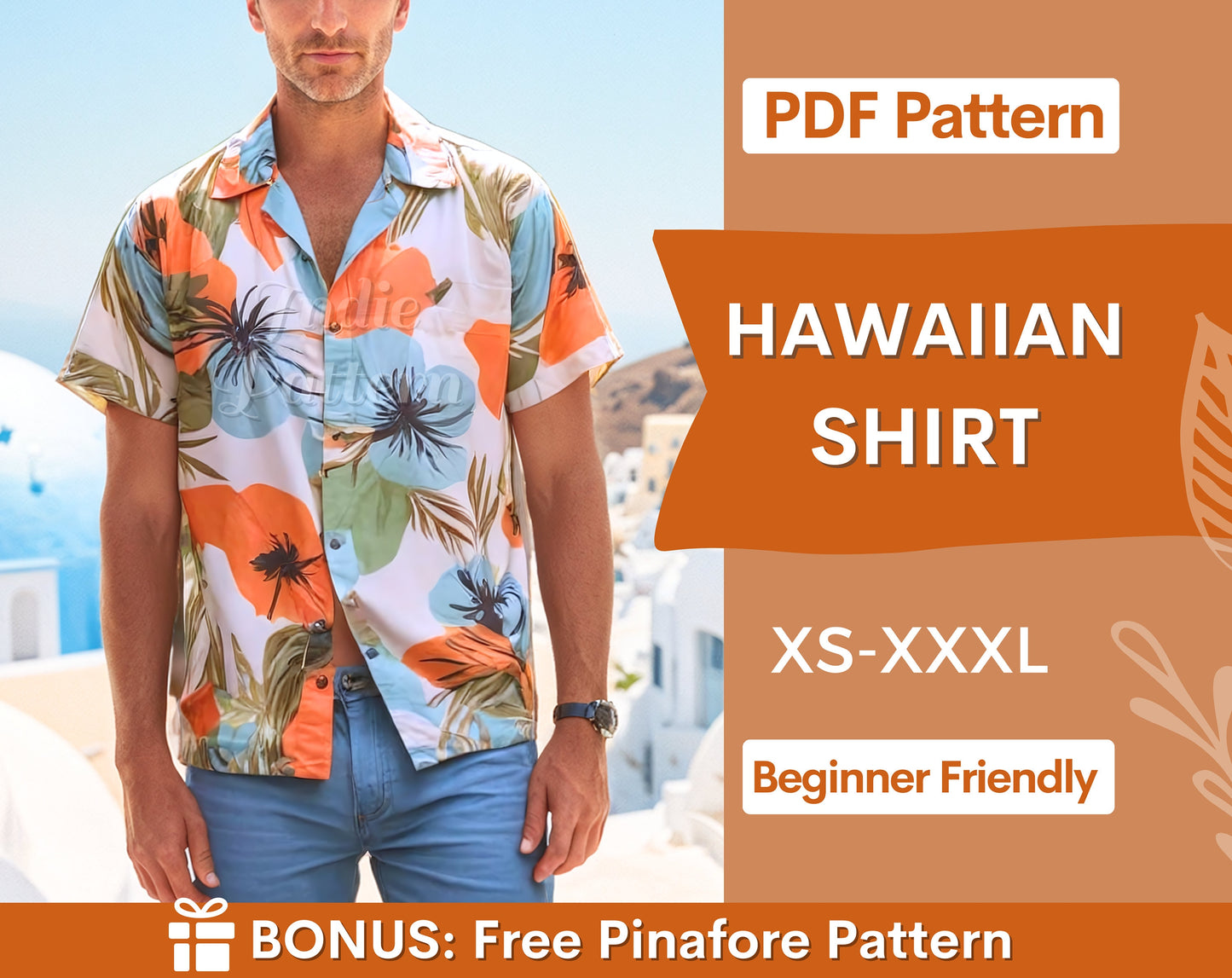 Hawaiian Shirt Sewing Pattern, XS-XXXL, Tropical shirt sewing pattern, Sewing Pattern for Men, Men Shirt Pattern, Men's PDF Pattern shirt