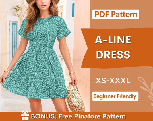 Women Dress Pattern | XS-XXXL | A-Line Dress Sewing Pattern | Summer Dress Pattern | Women Sewing Pattern | Easy Dress PDF Pattern Beginner