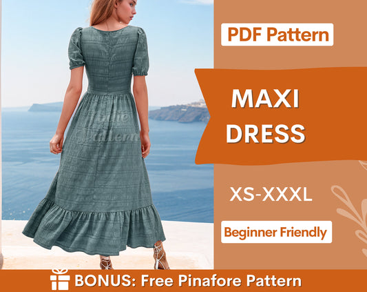 Maxi Dress Pattern | Sewing Patterns | Milkmaid Dress Pattern | Cottagecore dress pattern | Prom Dress Pattern | Women Sewing Pattern