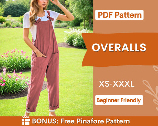 Overall Jumpsuit Pattern, Meadow Overalls, Overalls pattern, Pattern Women Jumpsuit, Dungaree Pant Loose Trouser , Overalls Sewing Pattern