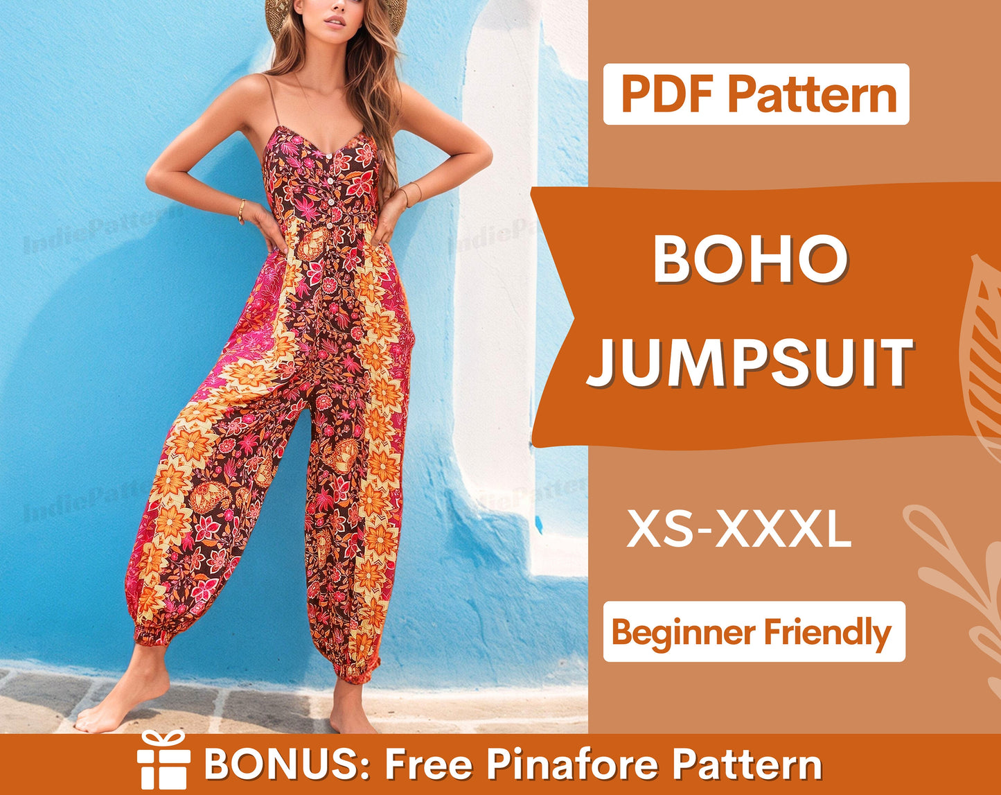 Jumpsuit Sewing Pattern | Dungaree Pattern | Womens Jumpsuit Pattern | Sewing Patterns PDF Patterns | XSS-XXXL | Beginner Sewing Pattern