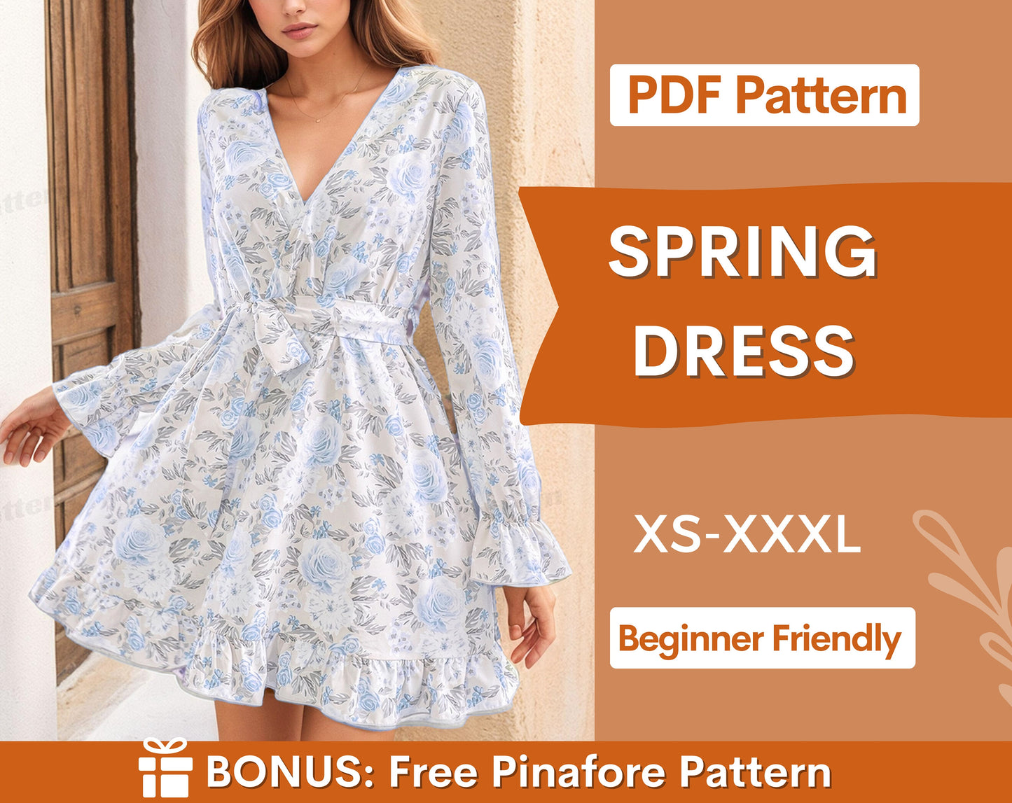 Dress Sewing Pattern for Women PDF | XS-XXXL | Long Sleeved Dress Pattern | Women Sewing Pattern | Sewing Pattern Dress | Sewing Project