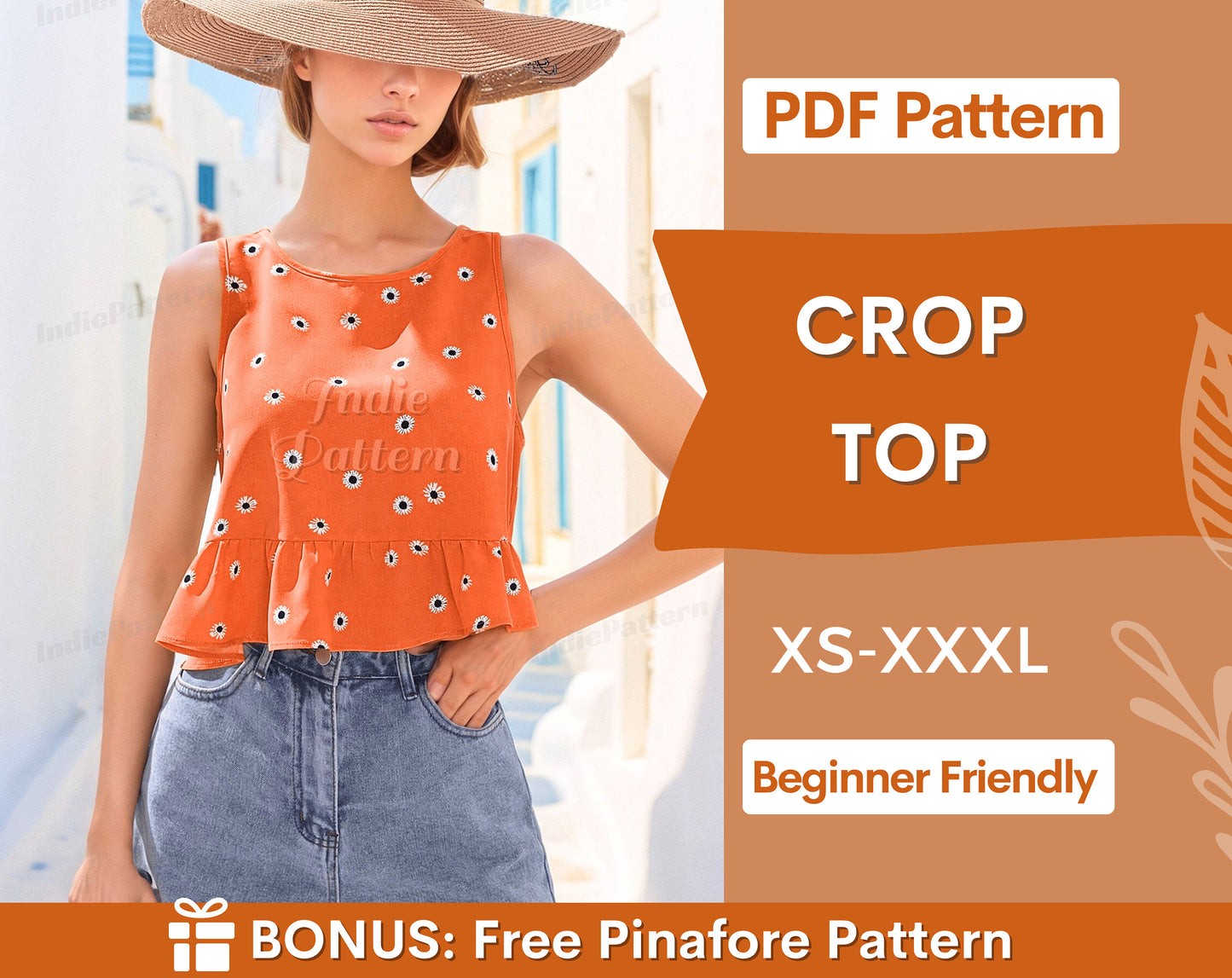 Crop Top Sewing Pattern for Women PDF | XS-XXXL | Women Top Pattern | Sleeveless Top | Women Sewing Pattern | Tank Top Pattern