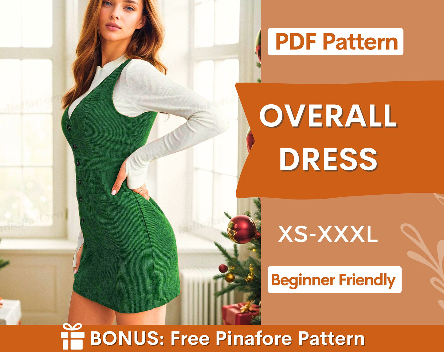 Overall Dress Pattern, XS-XXXL, Women Dress Sewing Pattern, Mini Dress Pattern, Sewing Patterns Women, Button Dress Sewing, Instant Download