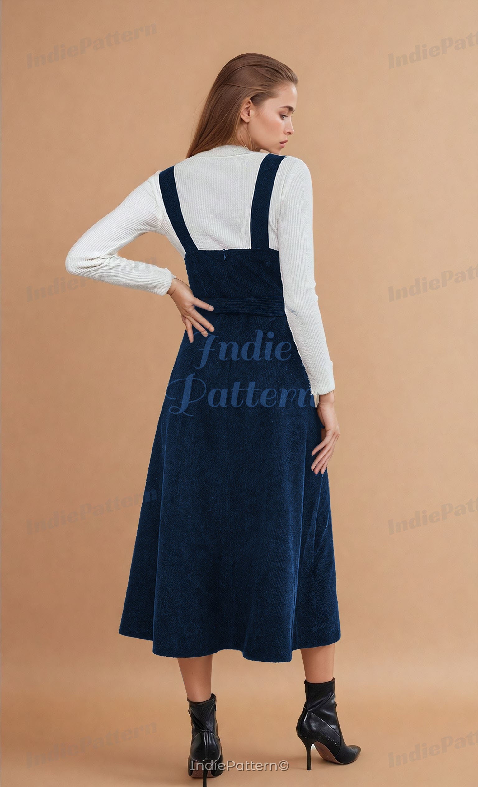 Midi Overall Dress Sewing Pattern | Pinafore-Style Design IndiePattern Midi Overall Dress Sewing Pattern | Pinafore-Style Design IndiePattern