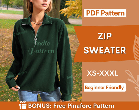 Zip Sweater Sewing Pattern | Zipper Sweater | Zip up sweater | Sweater Pattern | Womens Pattern | Sewing Patterns | Women Sweatshirt