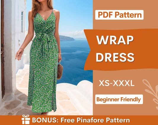 Wrap Dress Pattern | XS-XXXL | Slit Dress Sewing Pattern | Summer Dress Pattern | Women Sewing Pattern | Belted Dress PDF Pattern Sleveless