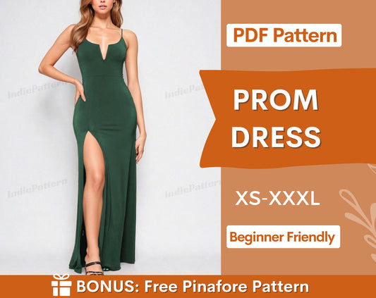 Dress Sewing Pattern | Prom Dress Pattern | Formal Dress Pattern | Slit Dress Pattern | Backless Dress Pattern | Graduation dress Pattern