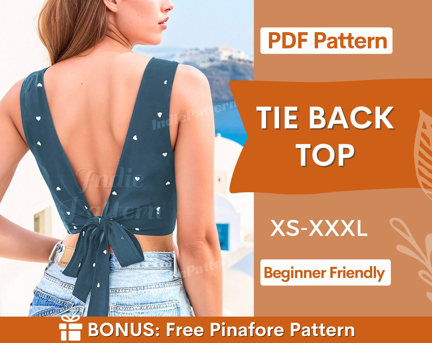 Tie Back Top Pattern, Women Pattern, Easy Top Pattern, Sewing Patterns for Women, Crop Top, Tank Top, Tie Top, Knot Top Pattern