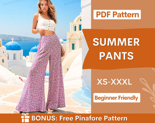 Wide Leg Pants Pattern | XS-XXXL | Comfy Pants Sewing Pattern | Summer Pants Pattern | Beginner Sewing Pattern | Women Sewing Pattern PDF