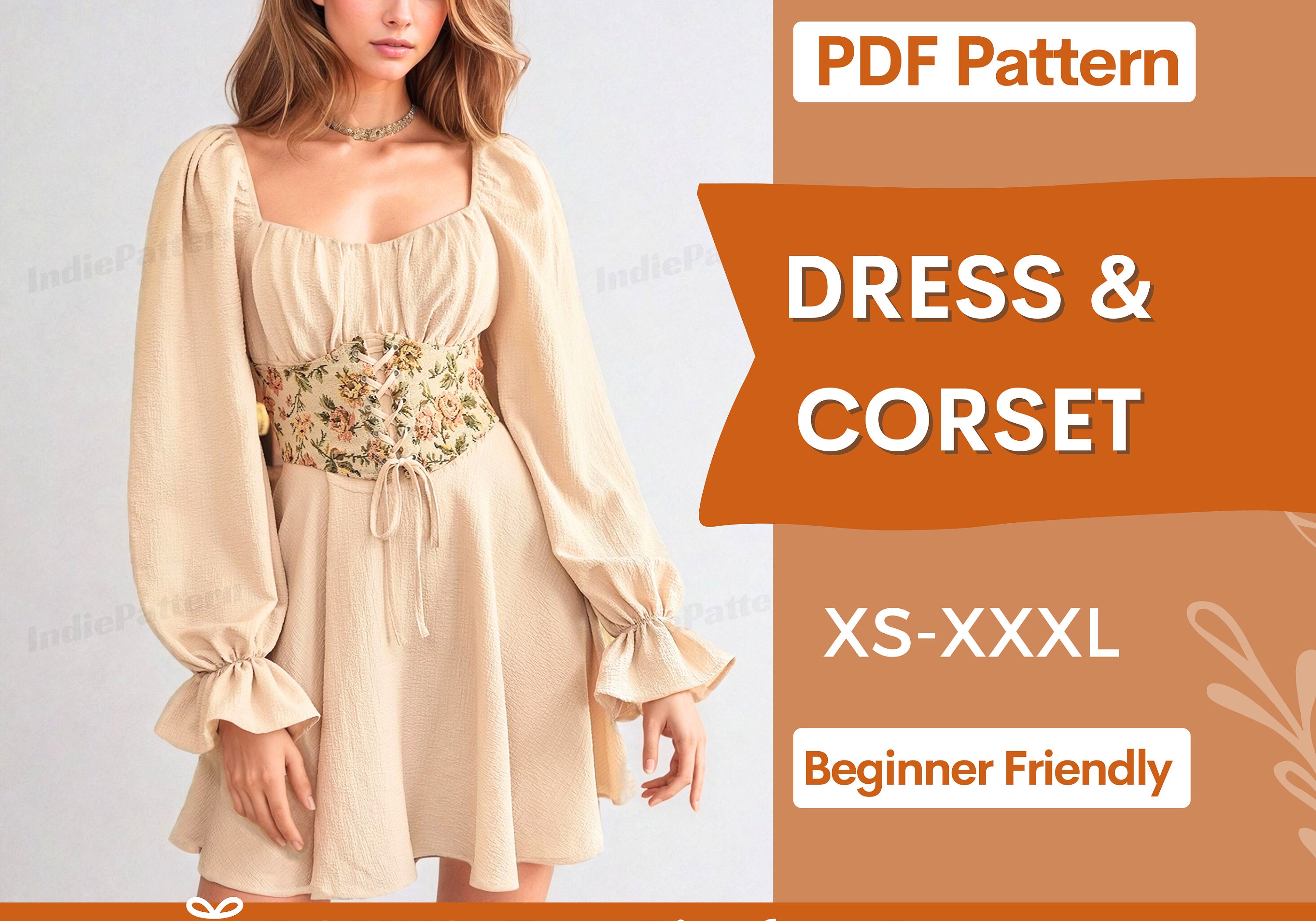 Vintage Dress with Corset Belt Sewing Pattern