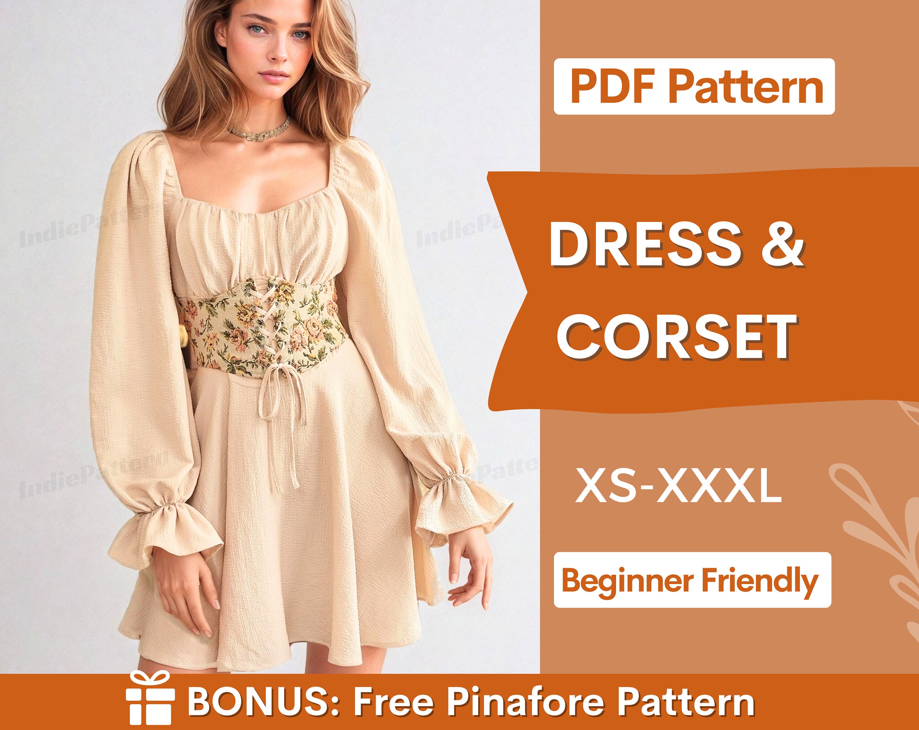 Vintage Dress with Corset Belt Sewing Pattern - Cottagecore Design IndiePattern Vintage Dress with Corset Belt Sewing Pattern - Cottagecore Design IndiePattern