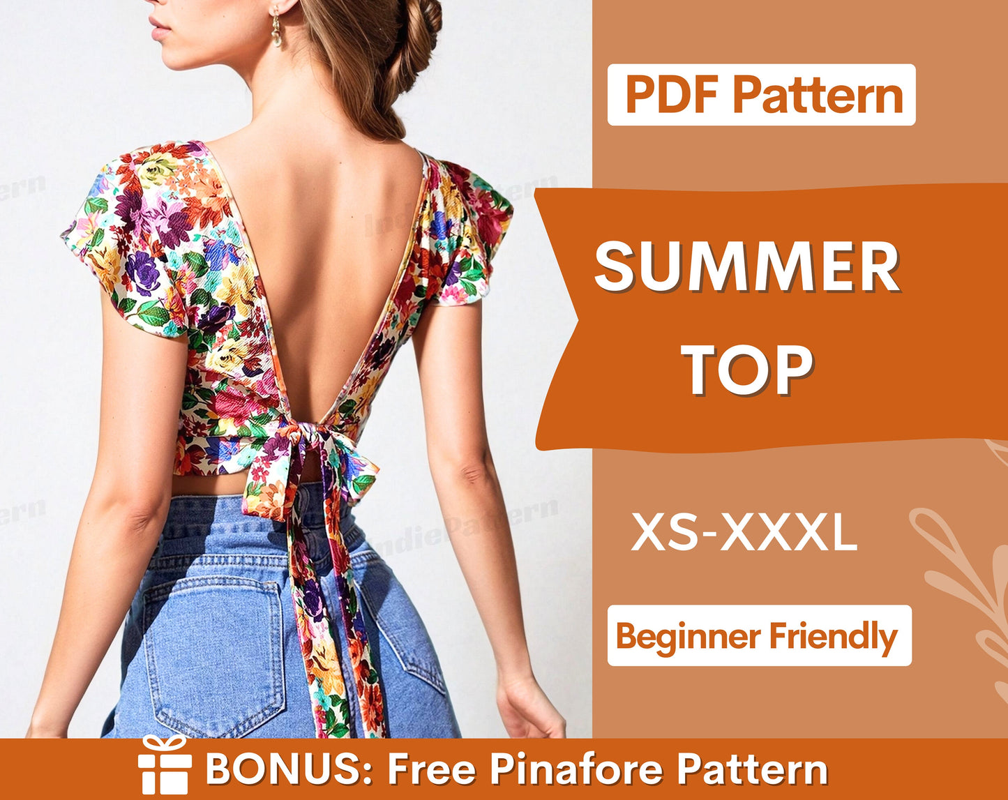 Top Sewing Pattern | XS-XXXL| Tie Back Top Pattern | Ruffled Top Pattern | Crop Top Pattern | Backless Top | Open Back Top, Easy pattern PDF