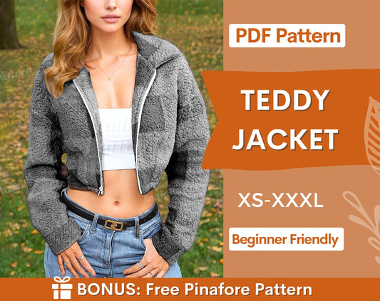 Jacket Pattern, Women Jacket Sewing Pattern, Crop Jacket, Teddy Jacket, Zip Up Jacket,  Crop Jacket Women Sewing Pattern, Beginner Pattern