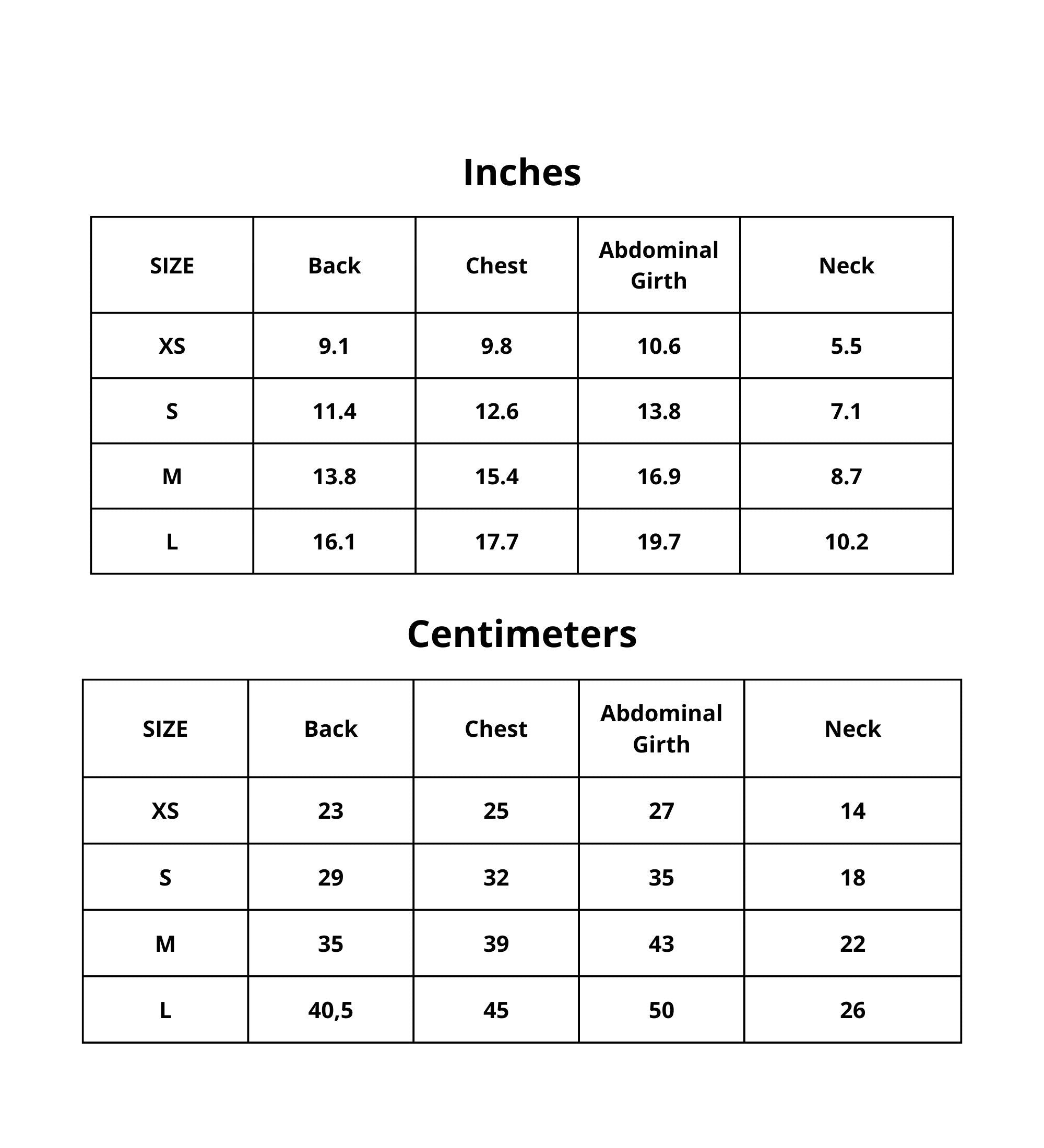 Size Chart of Cat Hoodie at Indie Pattern in USA
