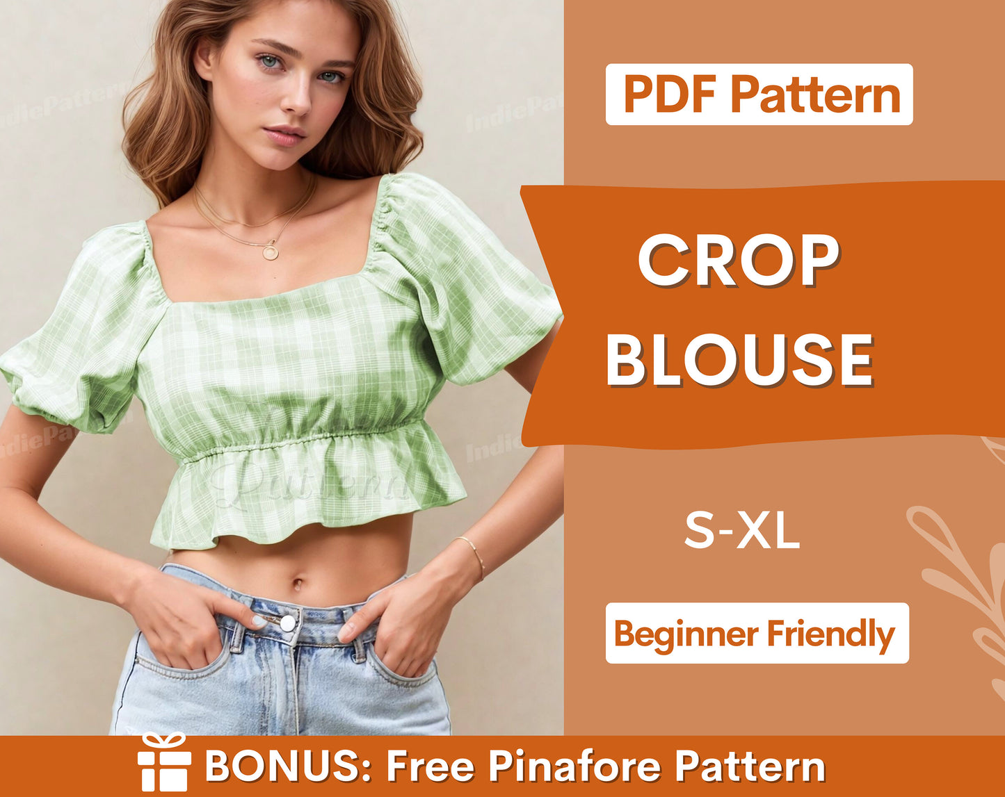 Ruffled Crop Top Sewing Pattern for Women PDF, Top Pattern, Milkmaid pattern, Puff Sleeve Top,  Women Sewing pattern PDF, Summer Top pattern