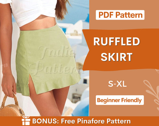 Mini Skirt Pattern | Slit Skirt Sewing Pattern | Ruffled Skirt Pattern | Beginner Sewing Pattern | Women Sewing Pattern | Skirt PDF Pattern