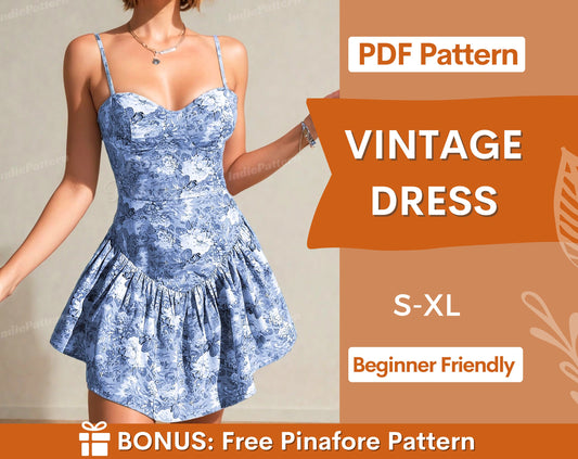 Vintage Dress Pattern | Dress Sewing Pattern | Cottagecore dress pattern | Prom Dress Pattern | Women Sewing Pattern | Bustier Dress Pattern