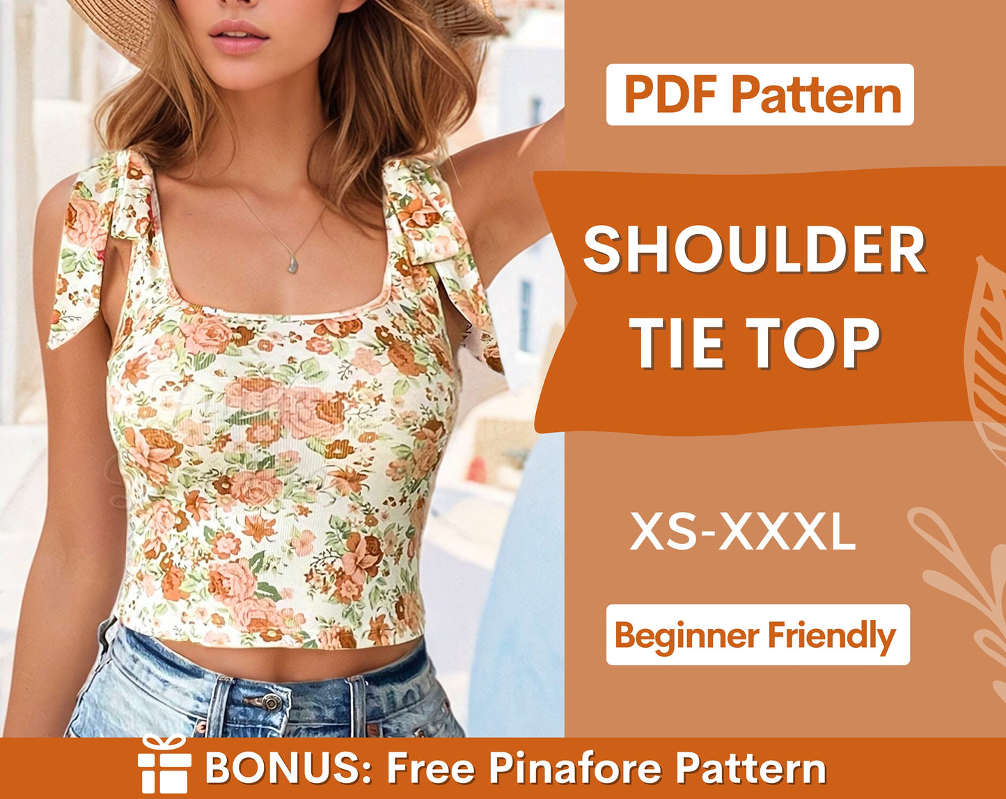 Tie Top Sewing Pattern for Women PDF | XS-XXXL | Shoulder Tie Top Pattern | Open back Womens Crop Top | Easy Top Pattern | Knot Top Pattern