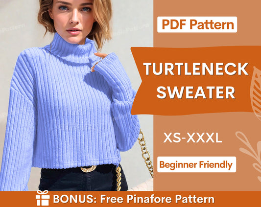 Turtleneck Sweater Sewing Pattern | Sweater Pattern | Womens Pattern | Sewing Patterns | Women Sweater | Mock Neck Top Pattern Women