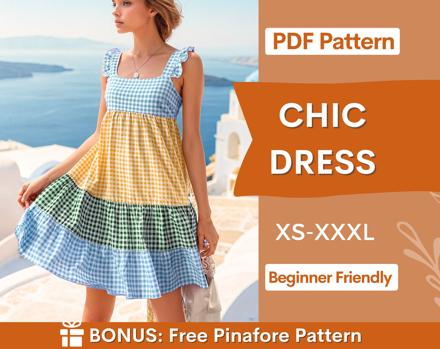 Dress Pattern | XS- XXXL | Dress PDF Sewing Pattern | Pinafore Dress Pattern | Beginner Pattern | Women Sewing Pattern | Easy dress pattern