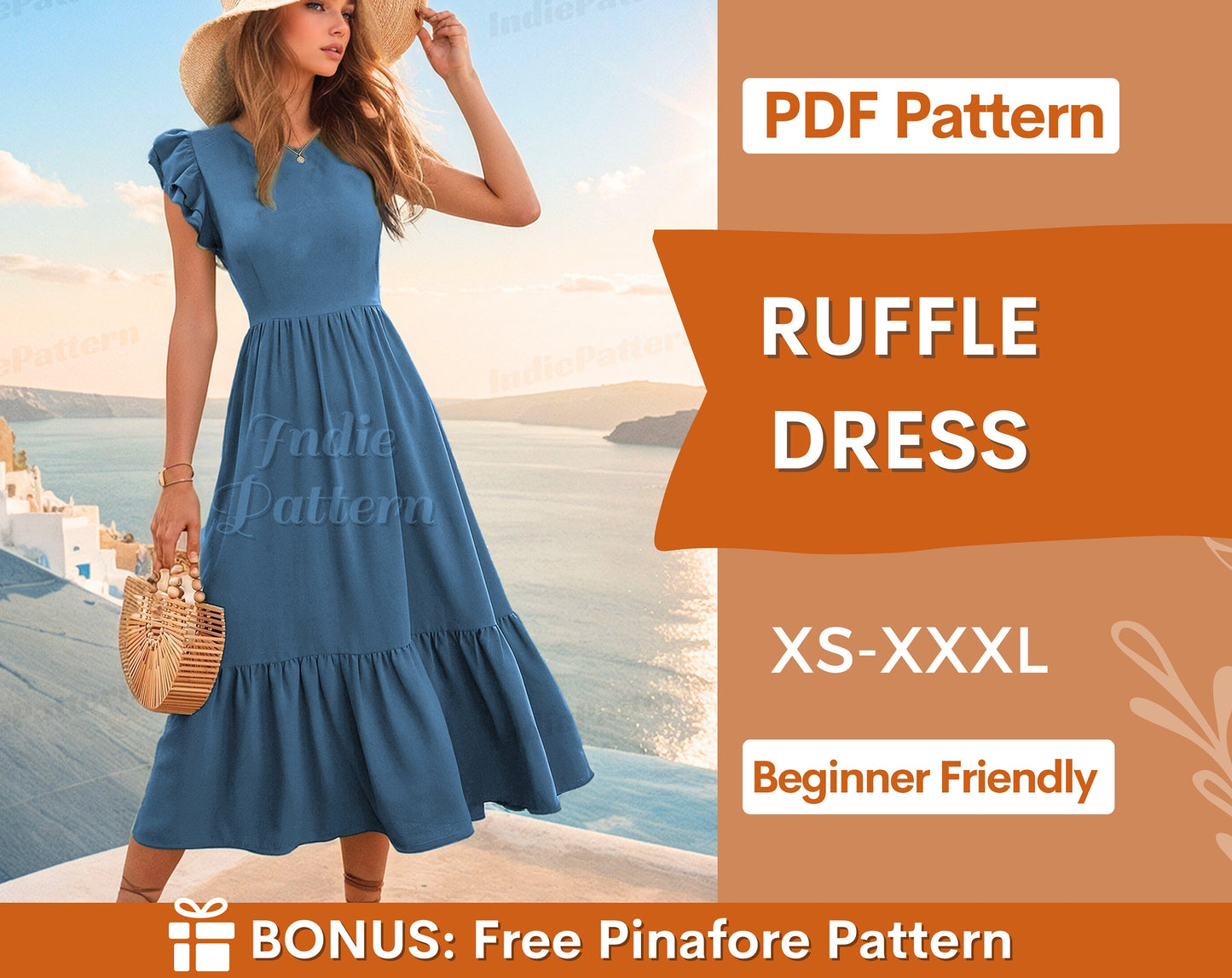 Dress Pattern | XS-XXXL | Ruffle Dress Sewing Pattern | Summer Dress Pattern | Women Sewing Pattern | Easy Dress PDF Pattern, Beginner Dress