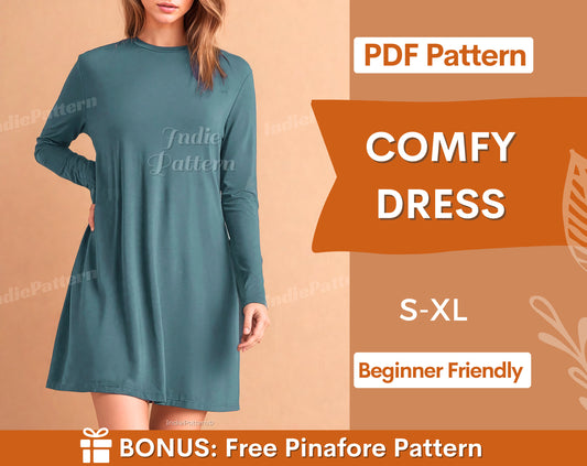 Dress PDF Sewing Pattern for Women, Easy Pattern for Beginners, Long Sleeved Dress, Oversized TShirt pattern, Loose Dress, Loose TShirt PDF