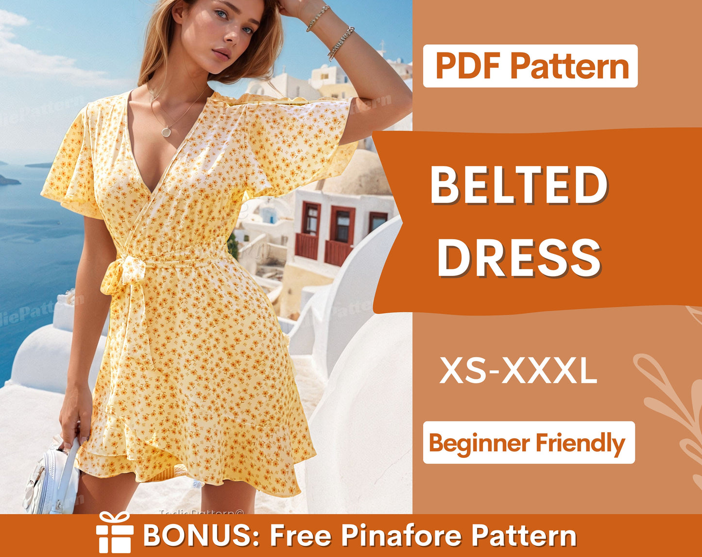 Summer Dress Sewing Pattern for Women PDF | XS-XXXL | Dress Pattern | Midi Dress Pattern | Women Sewing Pattern | Wrap Dress Pattern pdf