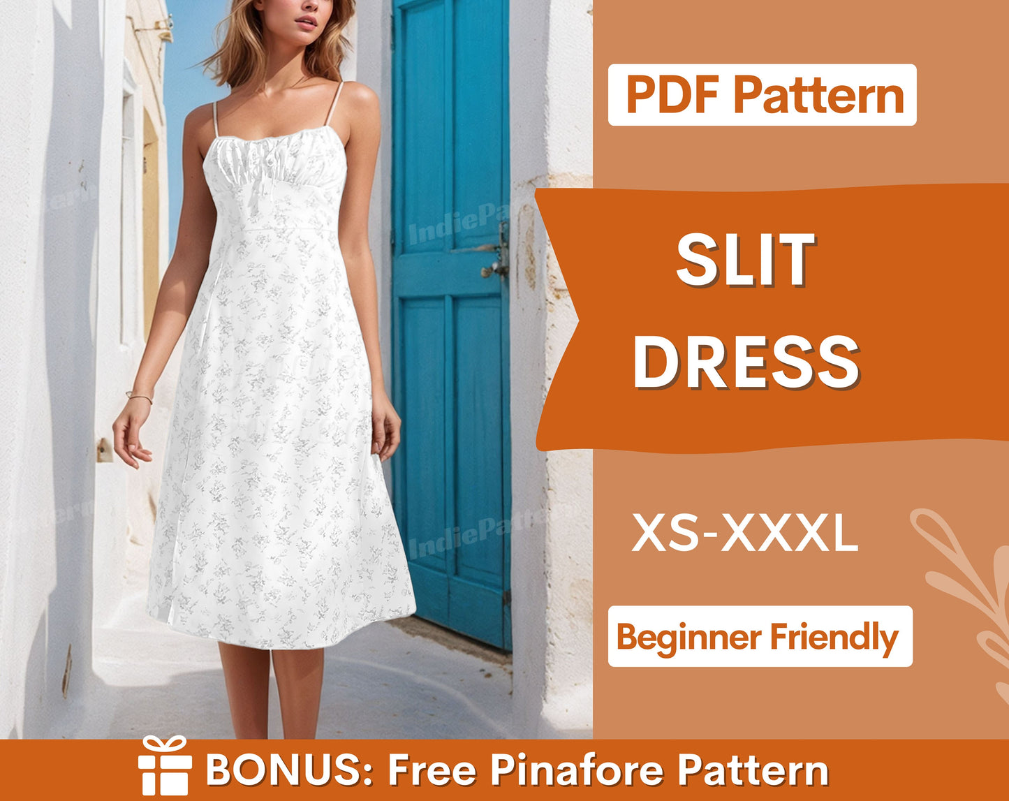 Slit Dress Sewing Pattern for Women PDF | XS-XXXL | Womens Dress Pattern | Summer Dress Pattern | Women Sewing Pattern | Slip Dress pattern