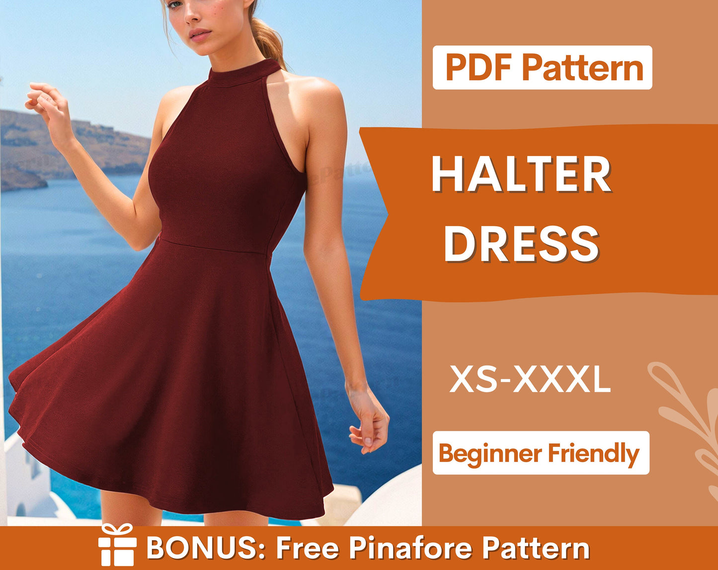 Halter Dress Sewing Pattern | Dress Pattern | Sewing Patterns | Women Patterns | Prom Dress | Summer Dress | Easy Dress Pattern PDF XS-XXXL