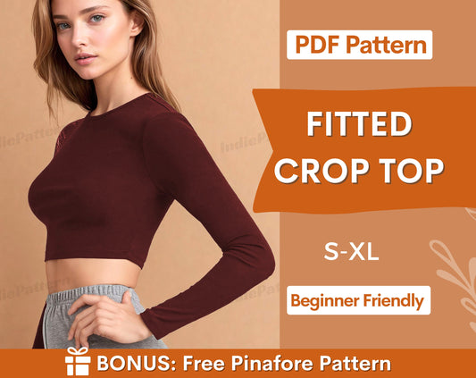 Fitted Crop Top Pattern | Long Sleeve Sewing Pattern | Top Sewing Pattern | Sleeve Top Pattern | S-XL | Women pattern PDF | Women Top