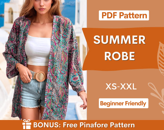 Robe Pattern | XS- XXL | Robe Digital PDF Sewing Pattern | Women Pattern | Beginner Sewing Pattern | Kimono Pattern | Easy women Pattern